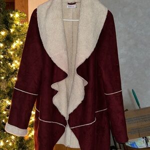 JustFab Burgundy and Cream Jacket